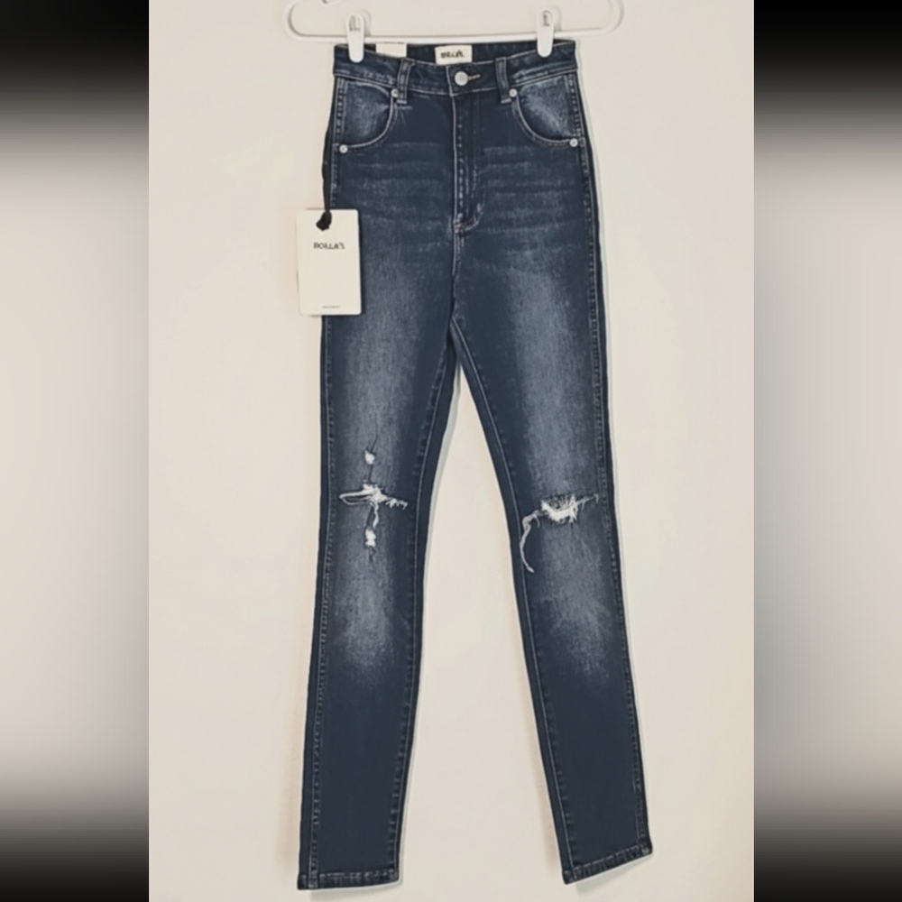 Rolla's Eastcoast High Rise Skinny Blue Jean Denim Distressed Original Blue 8 26